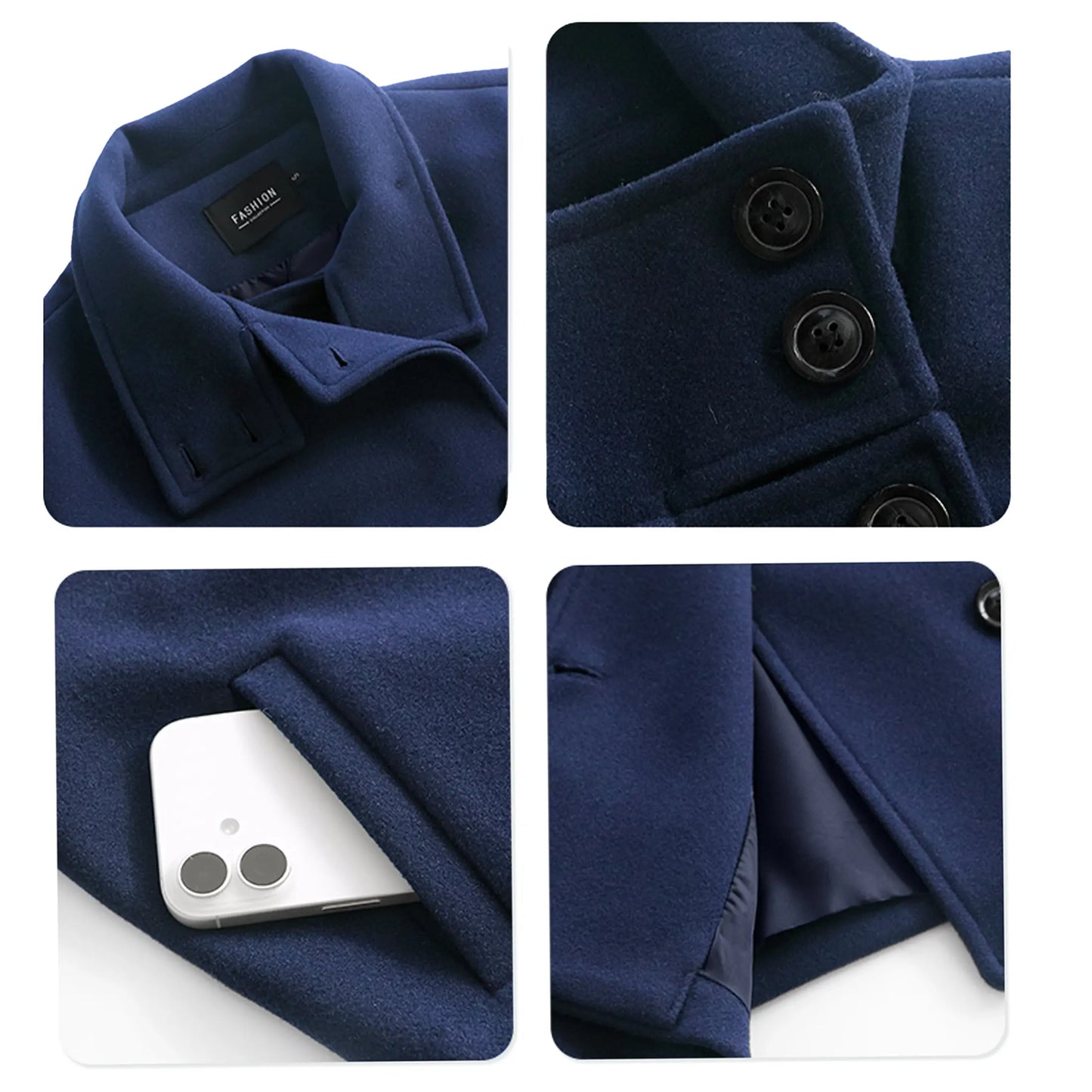 Buenoble Women Oversized Stand Collar Short Wool Blend Pea Coat Loose Double Button Minimalist Winter Casual Outerwear Jacket