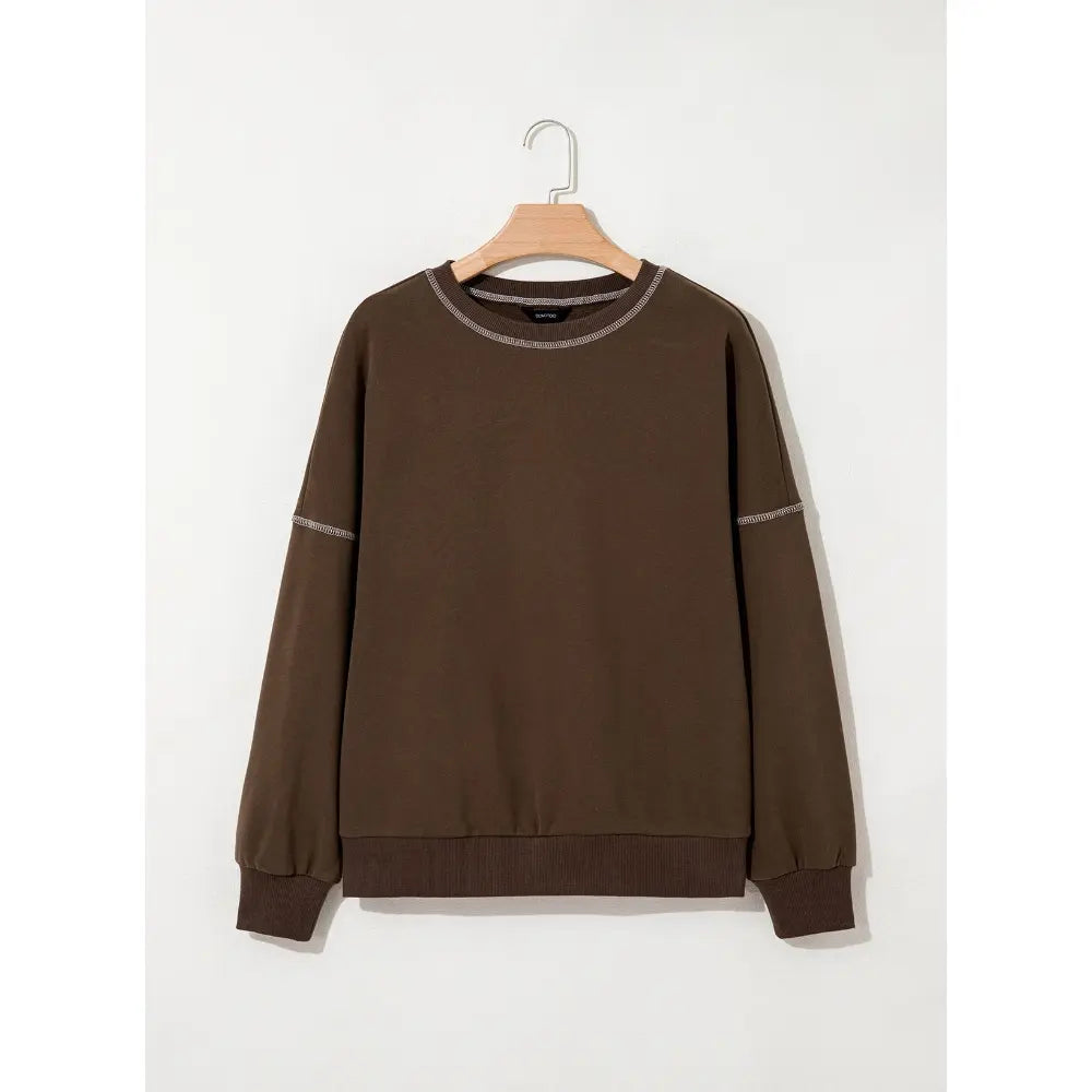 Dokotoo Womens Tops Casual Long Sleeve Oversized Shirts Crewneck Pullover Sweatshirts Autumn Winter Car Stitching Decoration Loose Sweatshirt