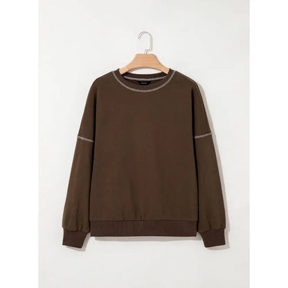 Dokotoo Womens Tops Casual Long Sleeve Oversized Shirts Crewneck Pullover Sweatshirts Autumn Winter Car Stitching Decoration Loose Sweatshirt