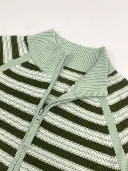Aswulk Women'S Striped Waffle Knit Half Zip Pullover Long Sleeve Thumb Hole Casual Athleisure Sweater