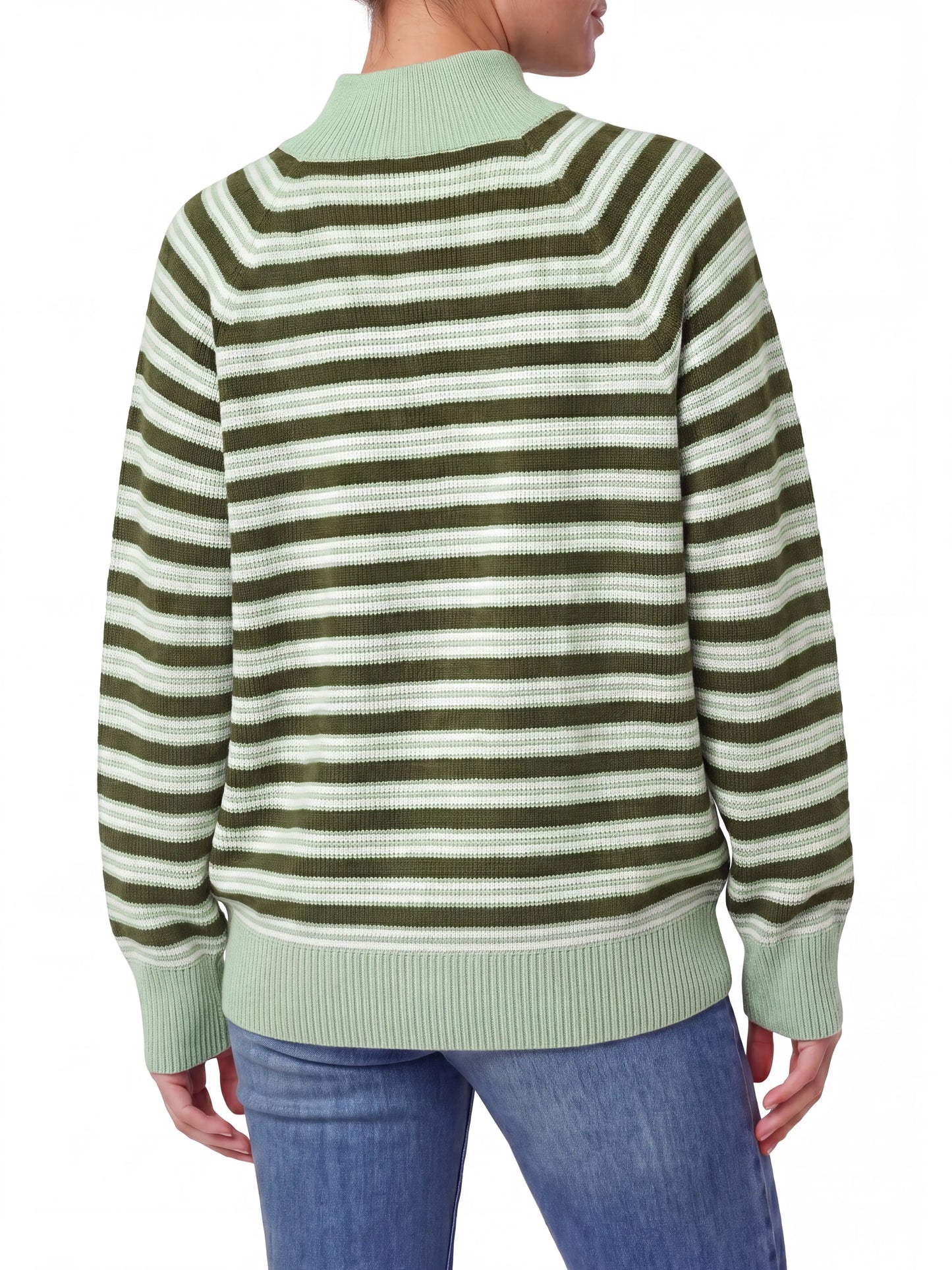 Aswulk Women'S Striped Waffle Knit Half Zip Pullover Long Sleeve Thumb Hole Casual Athleisure Sweater