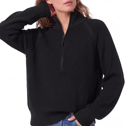 Aswulk Women'S Striped Waffle Knit Half Zip Pullover Long Sleeve Thumb Hole Casual Athleisure Sweater
