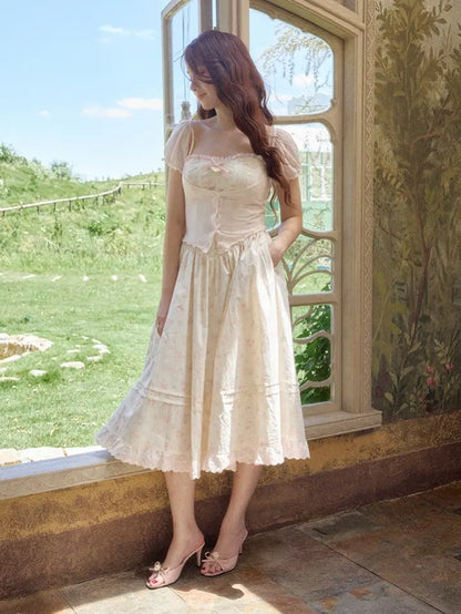 Afternoon Petal Corset Dress- Cupcake Dresses Women Dress Peplums Wendy Pink Dress Hoco Elengatine Chic Design Floral Baby Shower Floral Print Ruffled Maxi Dress Strap Maxi Dress Feminine Womenswear Casual Birthday Outfit Wedding Dress