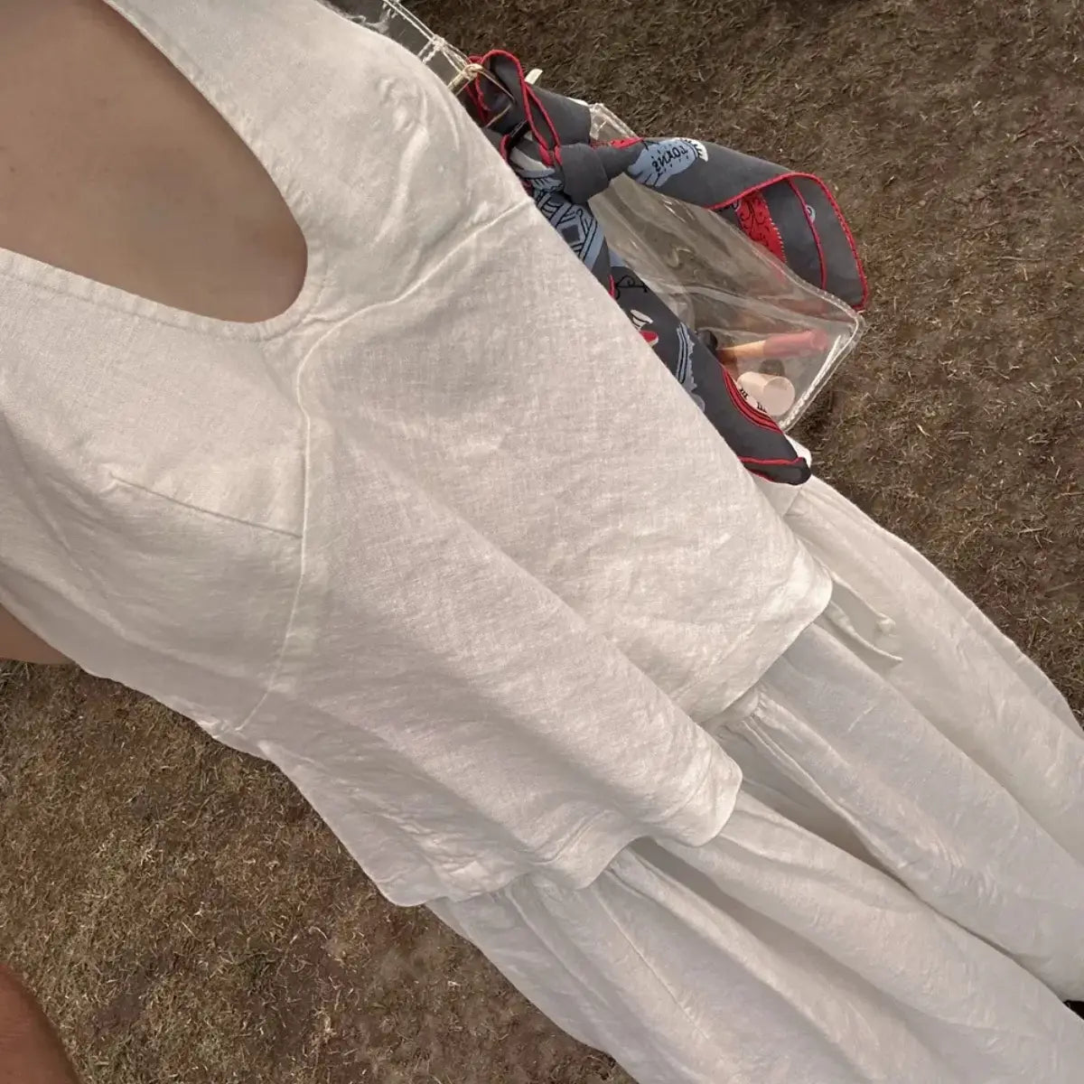 Mibbory 2 Piece Linen Skirt Set for Women 85%Cotton & 15%Linen Summer Outfits Sandshell Linen Skirt Set Sleeveless Halter Open Back Top Maxi Skirt Two Piece Sets with Pockets Cotton Blend Resort Vacation Casual Beach Travel Wear