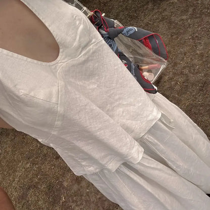Mibbory 2 Piece Linen Skirt Set for Women 85%Cotton & 15%Linen Summer Outfits Sandshell Linen Skirt Set Sleeveless Halter Open Back Top Maxi Skirt Two Piece Sets with Pockets Cotton Blend Resort Vacation Casual Beach Travel Wear