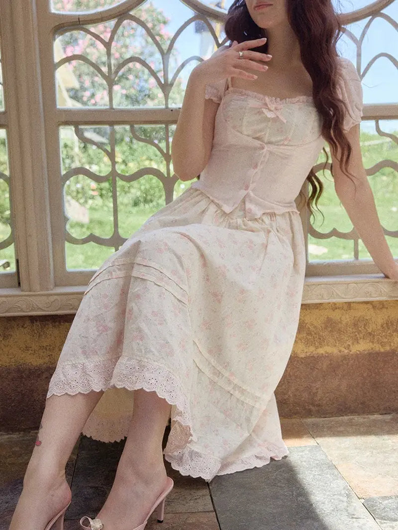 Afternoon Petal Corset Dress- Cupcake Dresses Women Dress Peplums Wendy Pink Dress Hoco Elengatine Chic Design Floral Baby Shower Floral Print Ruffled Maxi Dress Strap Maxi Dress Feminine Womenswear Casual Birthday Outfit Wedding Dress
