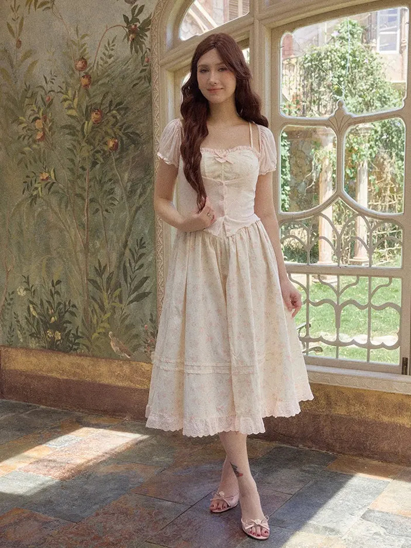 Afternoon Petal Corset Dress- Cupcake Dresses Women Dress Peplums Wendy Pink Dress Hoco Elengatine Chic Design Floral Baby Shower Floral Print Ruffled Maxi Dress Strap Maxi Dress Feminine Womenswear Casual Birthday Outfit Wedding Dress