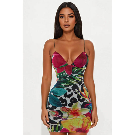 Mariposa Printed Mesh Mini Dress - Multi Color