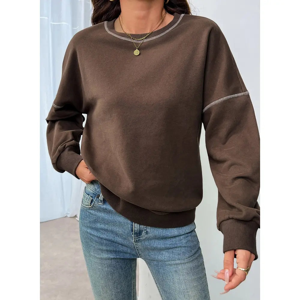 Dokotoo Womens Tops Casual Long Sleeve Oversized Shirts Crewneck Pullover Sweatshirts Autumn Winter Car Stitching Decoration Loose Sweatshirt