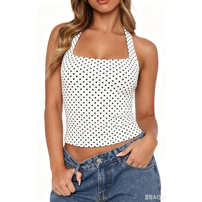 QINSEN Apparel Women'S Backless Halter Tank Top Button Closure Square Neck Double Line Casual Daily Top Going Out Cami