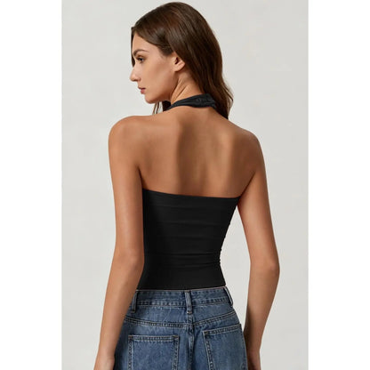 QINSEN Apparel Women'S Backless Halter Tank Top Button Closure Square Neck Double Line Casual Daily Top Going Out Cami