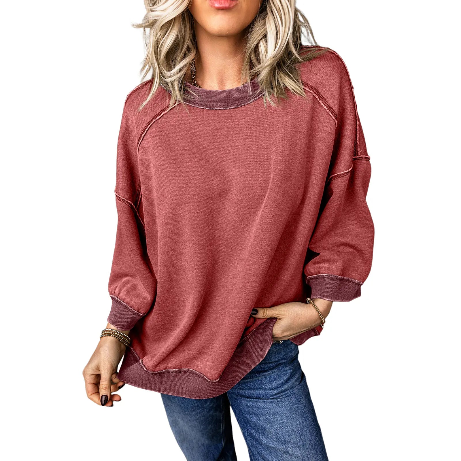 Dokotoo Women's Oversized Acid Wash Pullover Sweatshirt - Vintage Cotton Crew Neck Long Sleeve with Matching Pants