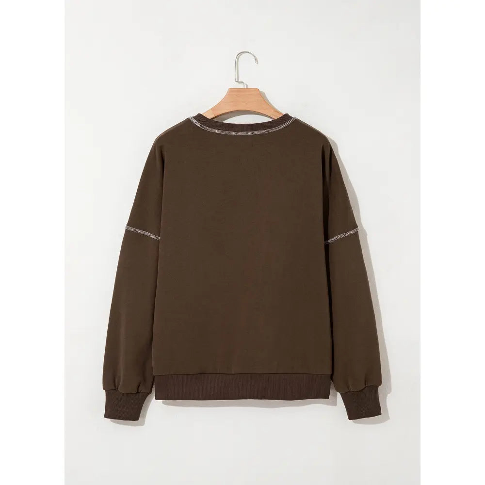 Dokotoo Womens Tops Casual Long Sleeve Oversized Shirts Crewneck Pullover Sweatshirts Autumn Winter Car Stitching Decoration Loose Sweatshirt