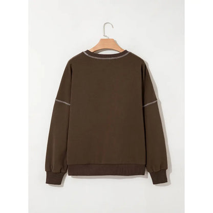 Dokotoo Womens Tops Casual Long Sleeve Oversized Shirts Crewneck Pullover Sweatshirts Autumn Winter Car Stitching Decoration Loose Sweatshirt