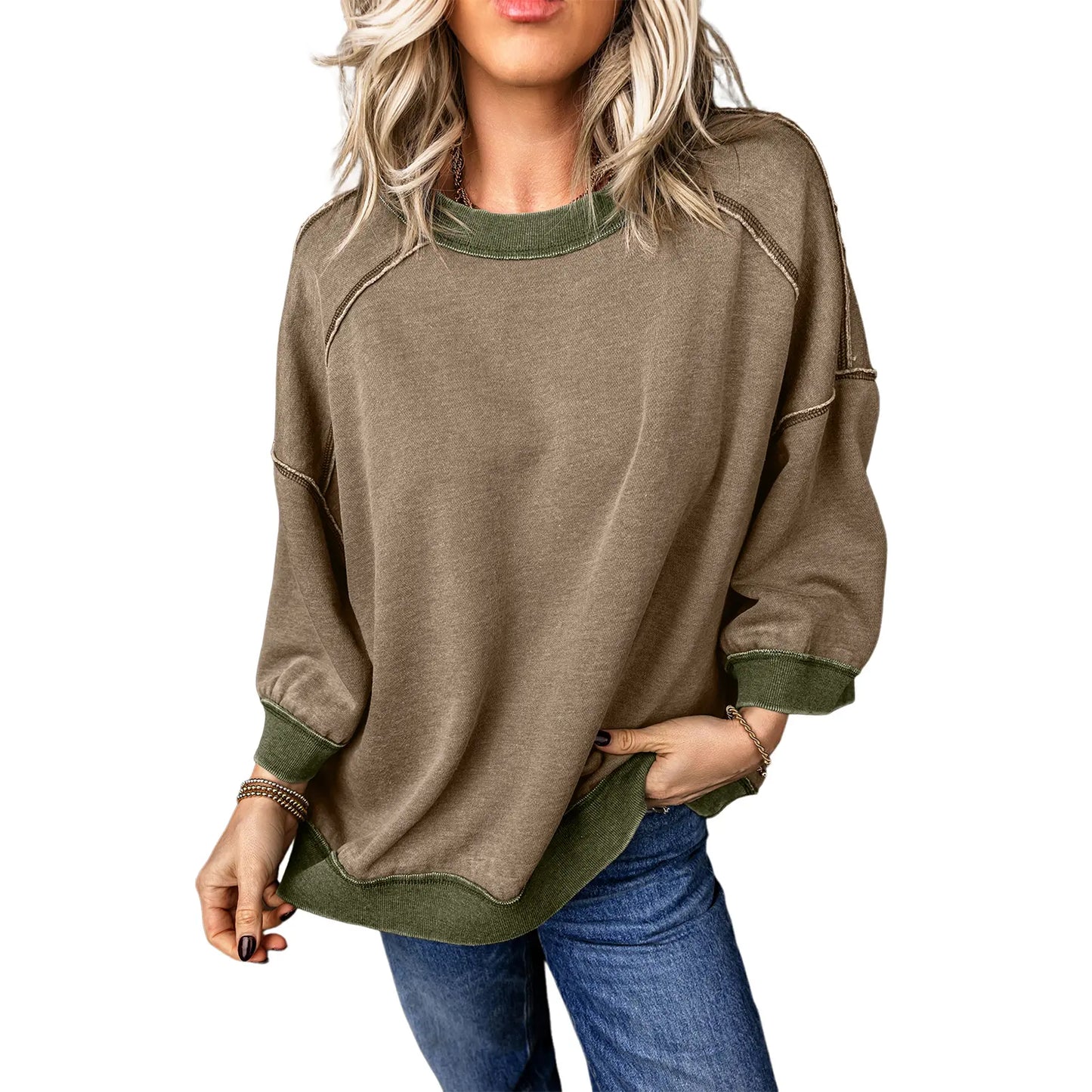Dokotoo Women's Oversized Acid Wash Pullover Sweatshirt - Vintage Cotton Crew Neck Long Sleeve with Matching Pants
