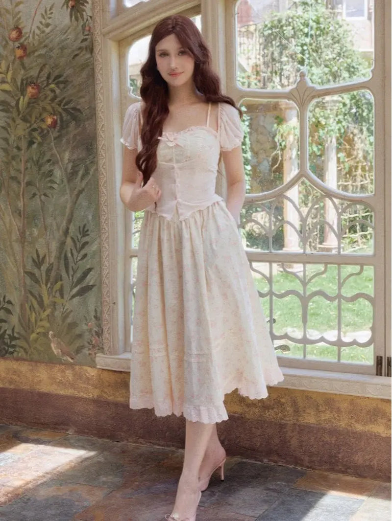Afternoon Petal Corset Dress- Cupcake Dresses Women Dress Peplums Wendy Pink Dress Hoco Elengatine Chic Design Floral Baby Shower Floral Print Ruffled Maxi Dress Strap Maxi Dress Feminine Womenswear Casual Birthday Outfit Wedding Dress