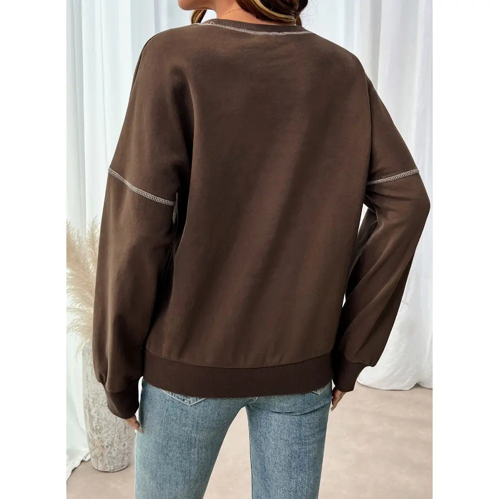 Dokotoo Womens Tops Casual Long Sleeve Oversized Shirts Crewneck Pullover Sweatshirts Autumn Winter Car Stitching Decoration Loose Sweatshirt