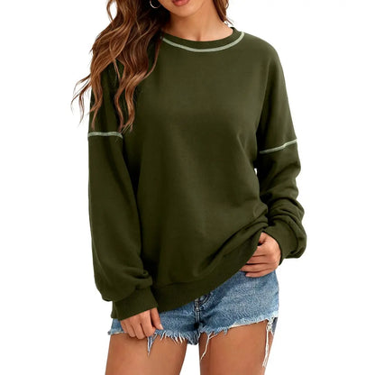 Dokotoo Womens Tops Casual Long Sleeve Oversized Shirts Crewneck Pullover Sweatshirts Autumn Winter Car Stitching Decoration Loose Sweatshirt