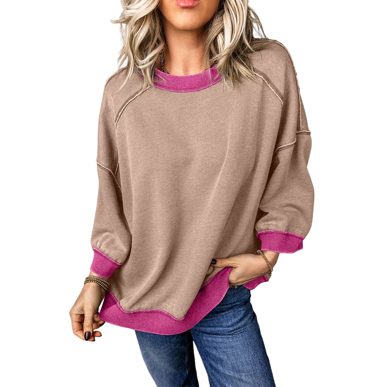 Dokotoo Women's Oversized Acid Wash Pullover Sweatshirt - Vintage Cotton Crew Neck Long Sleeve with Matching Pants