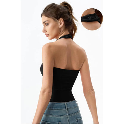 QINSEN Apparel Women'S Backless Halter Tank Top Button Closure Square Neck Double Line Casual Daily Top Going Out Cami